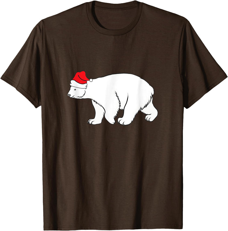 Polar Bear Xmas Pajama Polar Bear With Santa Hat Xmas Winter Christmas Pajama T-Shirt - Brown