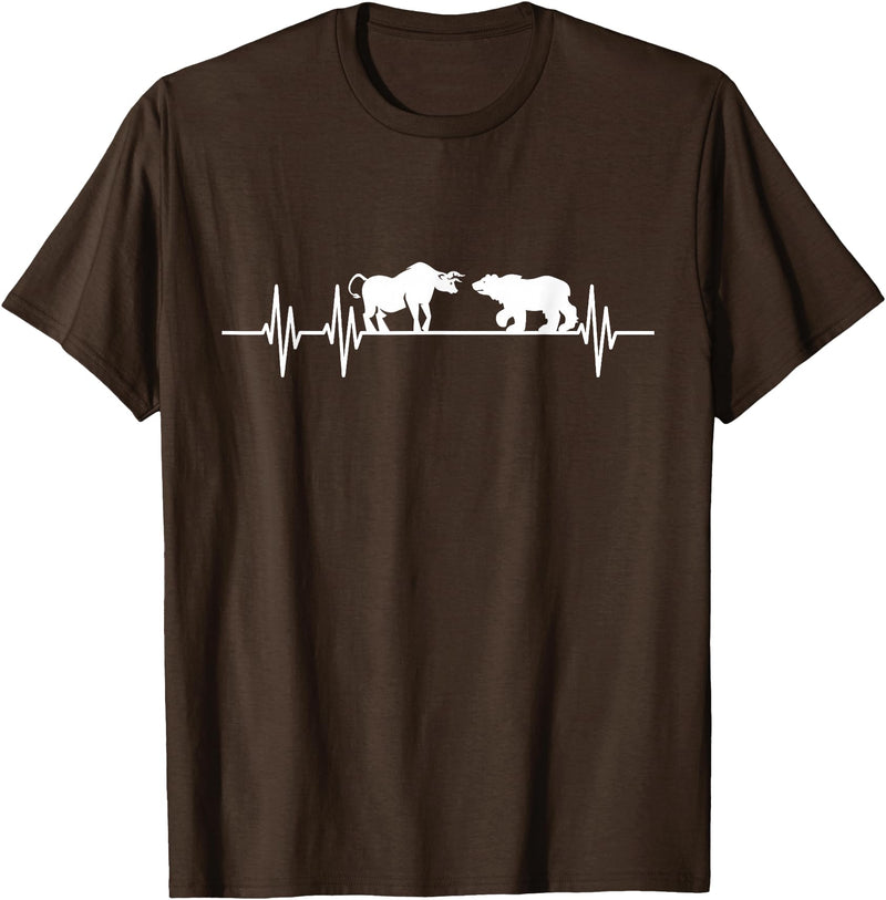 Day Trading Gifts Stocks Stock Trader Bull Bear Heartbeat Trading T-Shirt - Brown