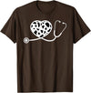 Cute Cow Print Design Stethoscope Gifts Him Her Cow Print Pattern Nurse Doctor Cardiology Stethoscope Heart T-Shirt - Brown