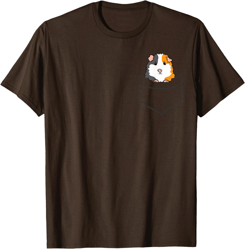 Funny Guinea Pig Lover Gifts Guinea Pig Owner Cute Pocket Guinea Pig T-Shirt - Brown