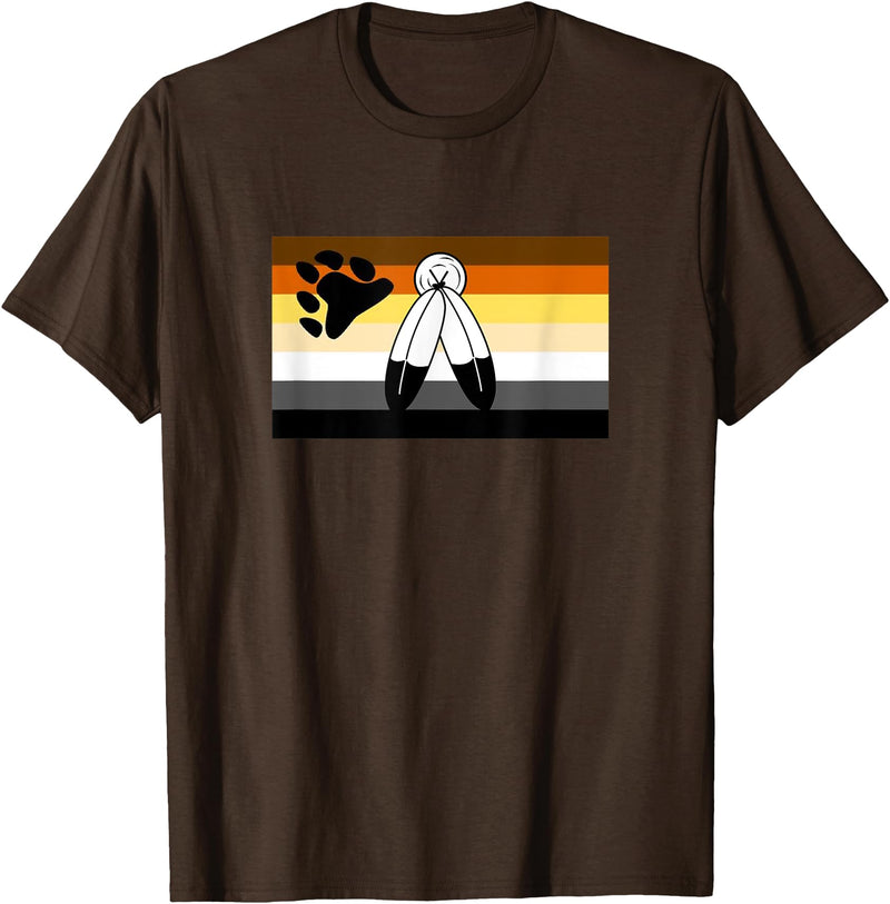 Two Spirit Shirts & LGBTQIA+ Gifts Two Spirit Gay Bear Pride Flag T-Shirt - Brown