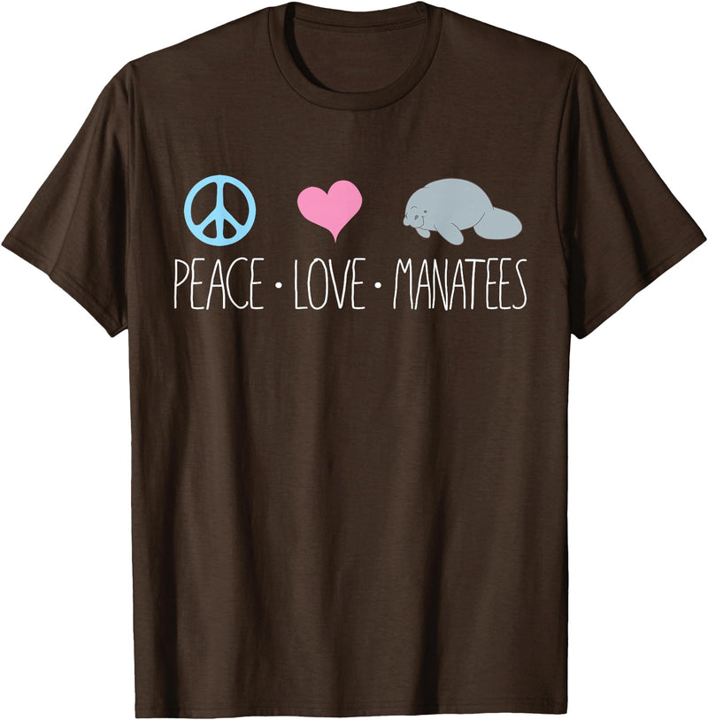 Sea Cows Tees Cute Manatee TShirt, Peace Love Manatees Chubby Sea Cow T-Shirt - Brown