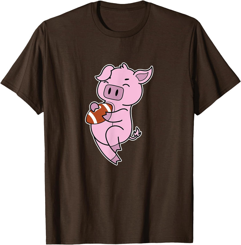 American Football USA animal Touchdown sport ball Pig plays American Football T-Shirt - Brown