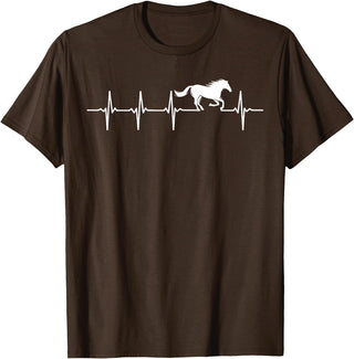 Heartbeat Horse Lover Gifts Women Men Girls Gifts Horse Lover Gifts Heart EKG Heartbeat Pulseline Cardiology T-Shirt - Brown