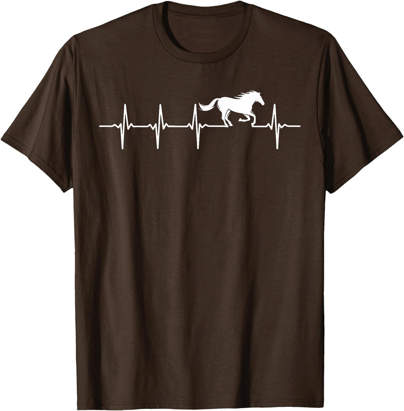 Heartbeat Horse Lover Gifts Women Men Girls Gifts Horse Lover Gifts Heart EKG Heartbeat Pulseline Cardiology T-Shirt - Brown