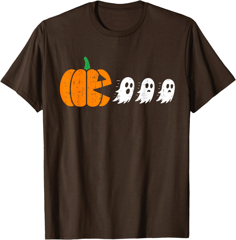 Funny Halloween Tees for Men Women Kids. Funny Gamer Pumpkin Eating Boo Halloween Men Kids Boys T-Shirt - Brown