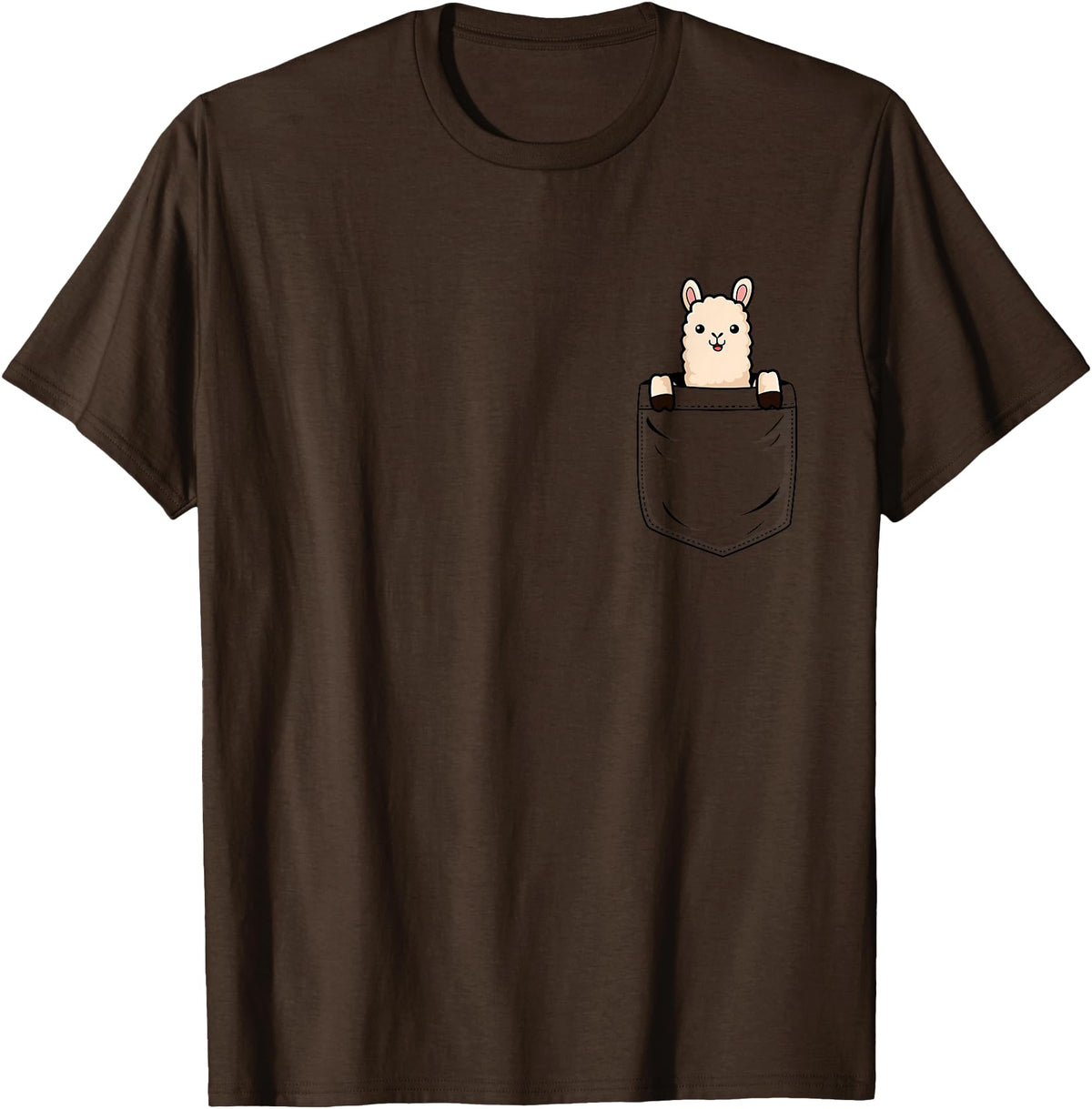 Llama Lover Designs by T&T Llama Lovers Cute Funny Llama in Pocket T-Shirt - Brown