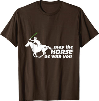 NickerStickers May the Horse Be With You | Equestrian Geek T-Shirt T-Shirt - Brown