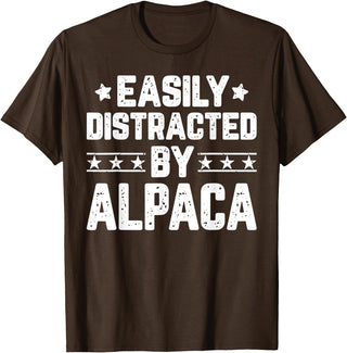 Alpaca Lover Gifts Shirt Easily Distracted By Alpaca - Funny Llama Alpaca Lover T-Shirt - Brown