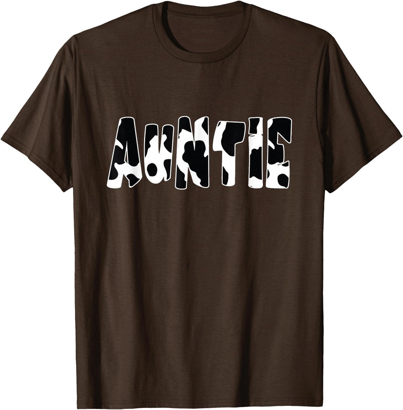 funny saying Gifts for Family Members and more Auntie Cow Print Cow Pattern T-Shirt, Black - Brown