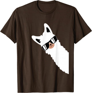 Funny Alpaca Apparel Lama Llama Alpaca with Sunglasses Lama Lover - Cool Lama T-Shirt - Brown