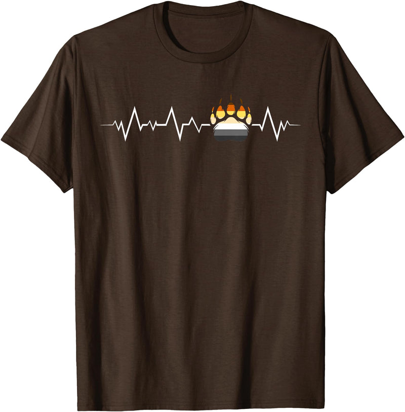 Bear Community Bear Brotherhood Gay Men Gifts Gay Bear Pride Heartbeat Paw Bear Flag Colors T-Shirt - Brown