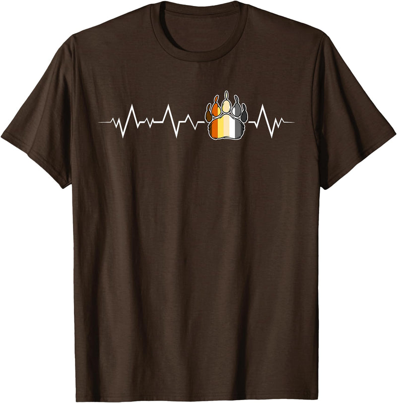 Bear Community Bear Brotherhood Gay Men Gifts Gay Bear Pride Heartbeat Paw Minimal Bear Flag T-Shirt - Brown