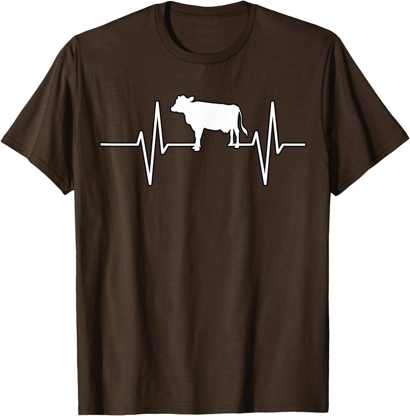 Animal Funny Farmer Farmers Gift Cow Cattle Beef Heartbeat Funny T-Shirt - Brown