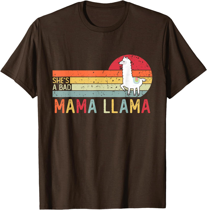 Shes A Bad Mama Llama Funny Mothers Day Tees Vintage Retro Llama Men Women Mothers She's a Bad Mama Llama T-Shirt - Brown