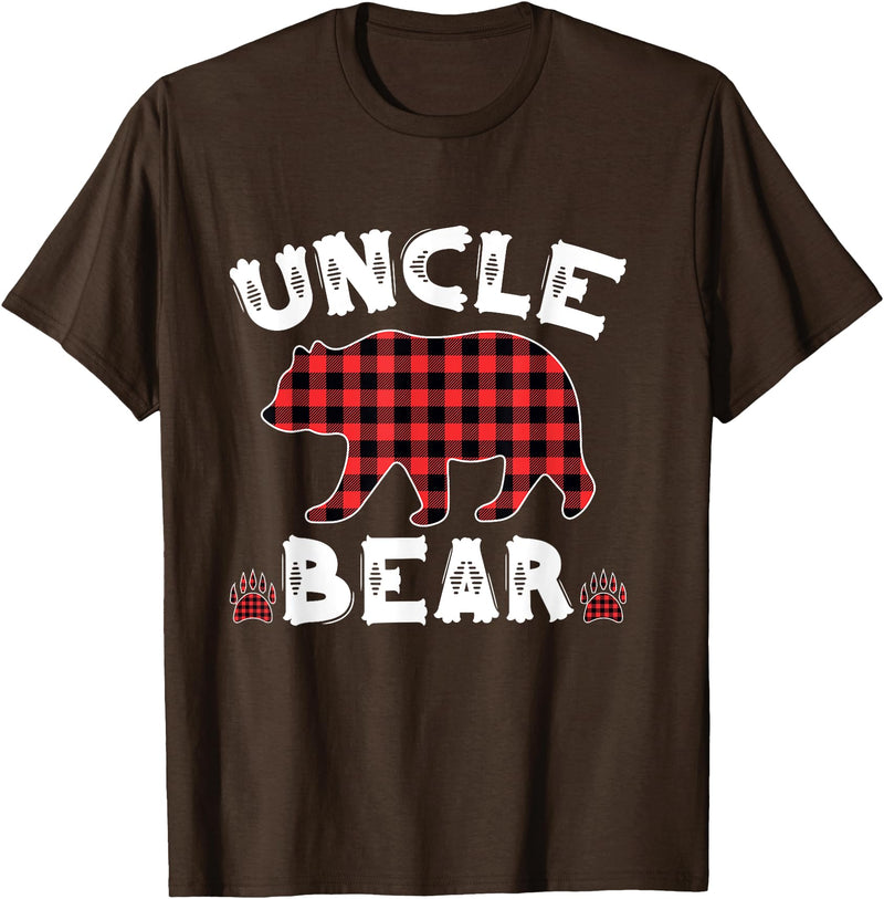Uncle Bear Buffalo Dark Red Plaid Christmas Pajama Family T-Shirt - Brown