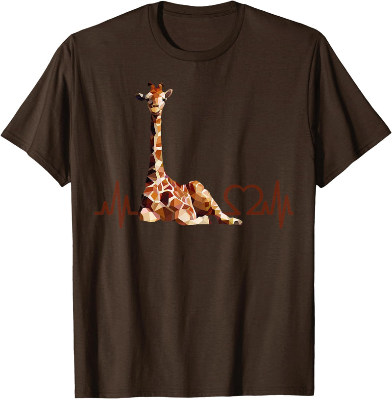 Giraffic print shirt Birthday Giraffe Heartbeat Shirt for Woman Man Kids T-Shirt - Brown