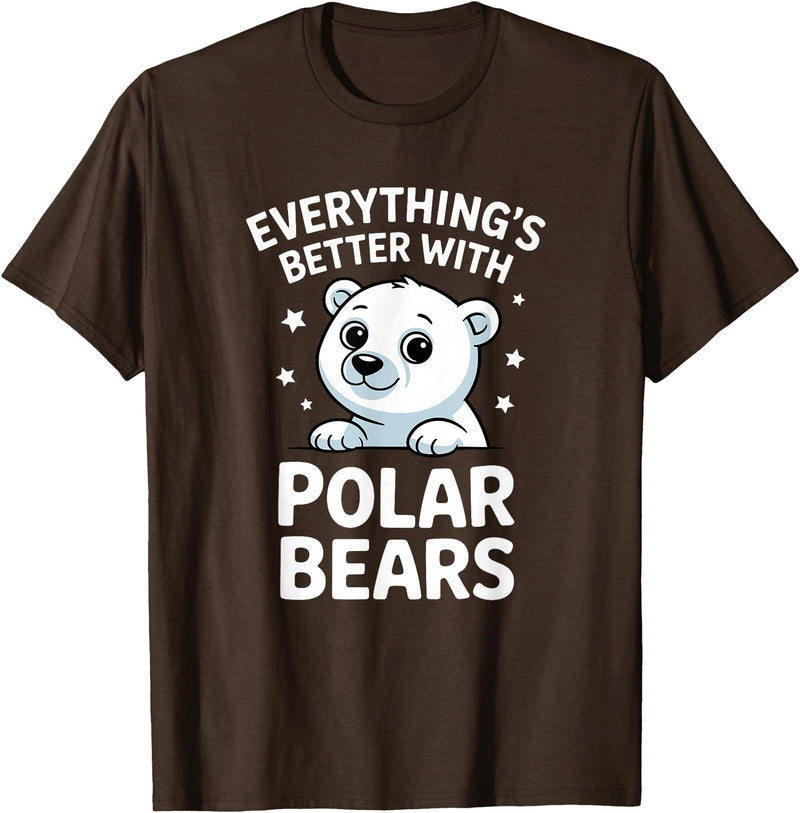 The Cute Animal Apparel Company Cute Polar Bear Lover Adults or Kids Boys Girls Polar Bears T-Shirt - Brown