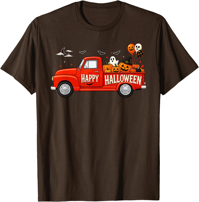 Spooky Harvest Cassic Pickup Truck Designs Classic Truck Happy Halloween Pumpkin Spooky Fall Farmhouse T-Shirt - Brown