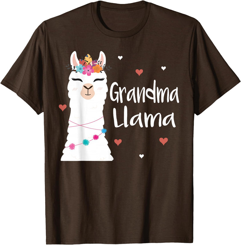 Me & Mommy Llama Co. Grandma Llama Cute Llamas Lover Best Grandmother Ever T-Shirt - Brown