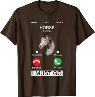 Horse Art Vibes Horse Calls Cute Equine Art Racing Animal Lover Novelty T-Shirt - Brown