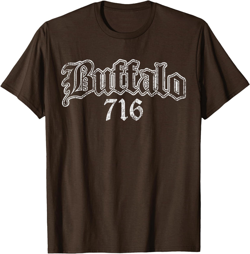 Buffalo NY by Kruzelly Vintage Buffalo New York 716 T-Shirt - Brown