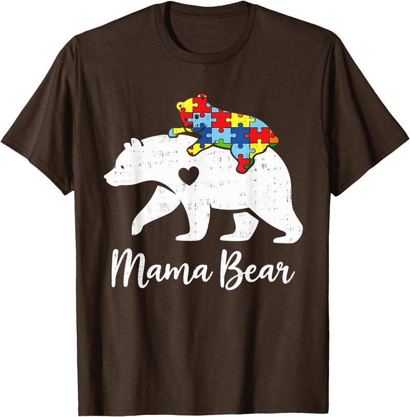 Autism Awareness shirts for Men Women Boys Kids Mama Mom Bear Puzzle Autism Awareness Mother Autistic Womens T-Shirt - Brown