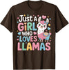 Funny Adorable Llama Lover Just a Girl Who Loves Cute Llamas Gifts for Girls Kids T-Shirt - Brown