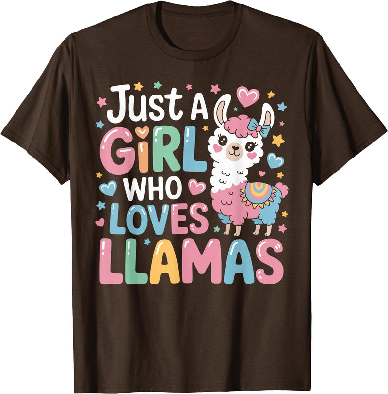 Funny Adorable Llama Lover Just a Girl Who Loves Cute Llamas Gifts for Girls Kids T-Shirt - Brown