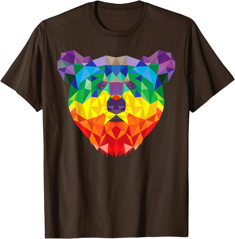 Bear Gay Pride Novelty by Ryan Co. Geometric Bear LGBT Rainbow Flag Gay Pride Men Women T-Shirt - Brown