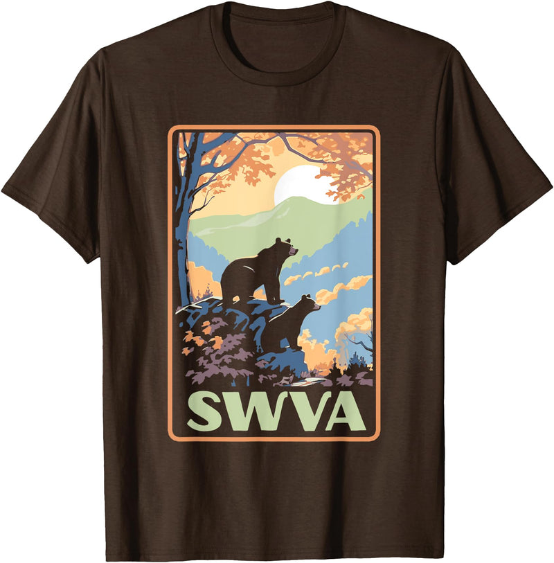 Giant Step Design Co. SWVA Southwest Virginia Black Bears Vintage Parks Poster T-Shirt - Brown