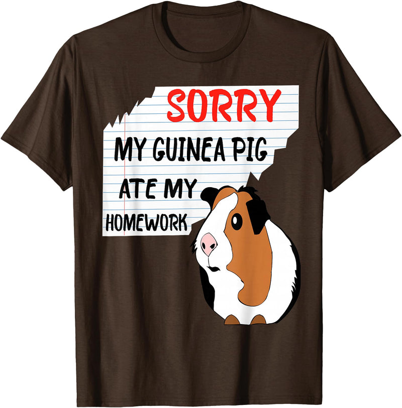 Funny Back to School Sorry My Guinea Pig Ate My Homework School Funny Guinea Pig T-Shirt - Brown
