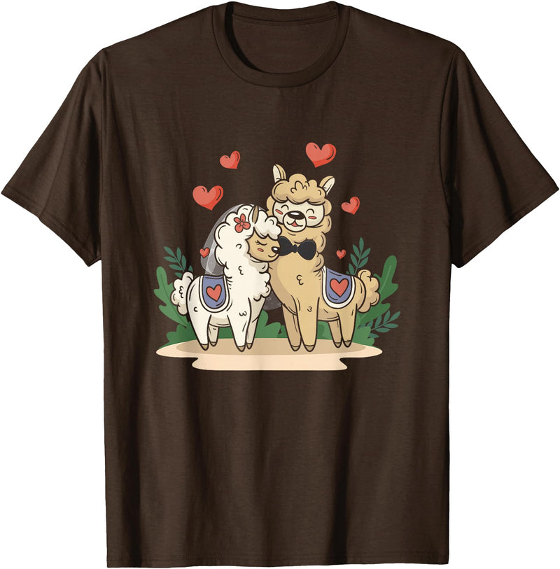 Llama Bride and Groom Wedding Matching Couple Llama Bride and Groom Wedding Art Matching Couple Loving T-Shirt - Brown