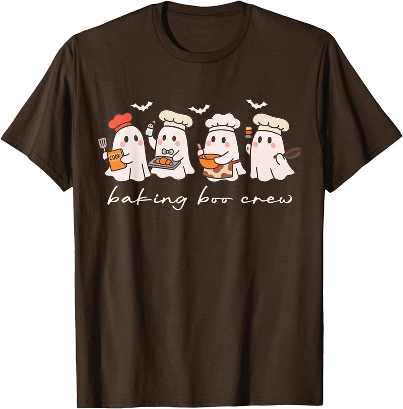 Halloween Ghost Baking Boo Crew Cooking Lover Baking Boo Crew Cute Halloween Ghost Baking Baker Kitchen T-Shirt - Brown