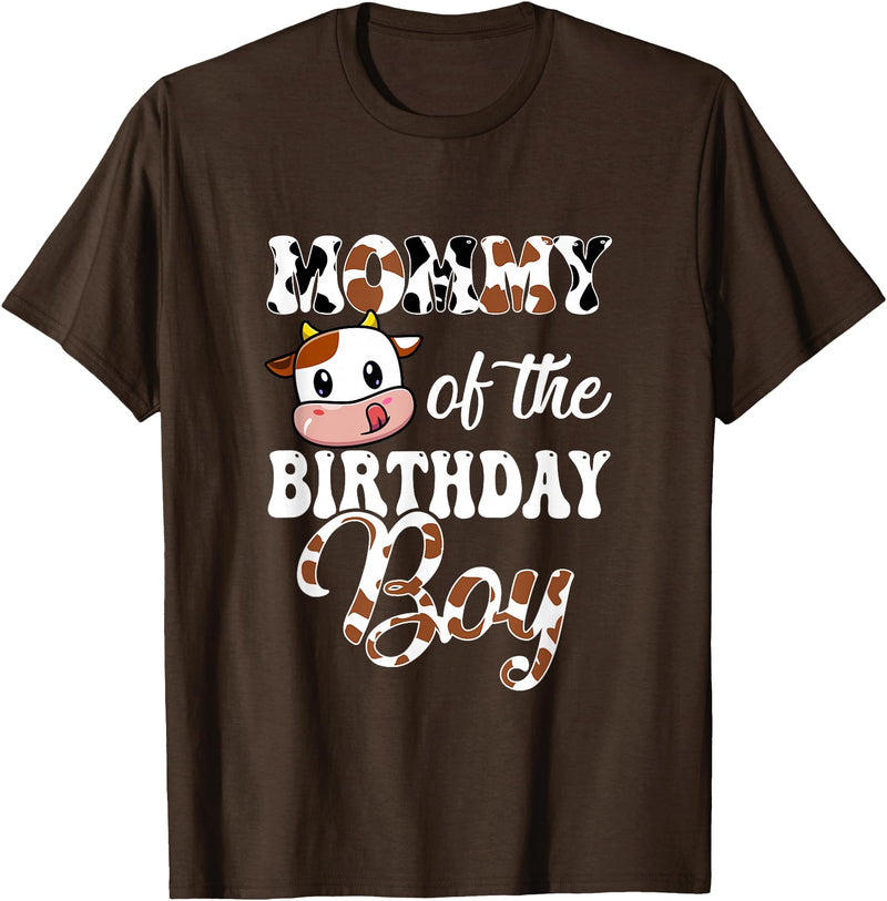 Love Family Matching Mommy of The Birthday Boy Cow Farm 1St Birthday Boy T-Shirt - Brown