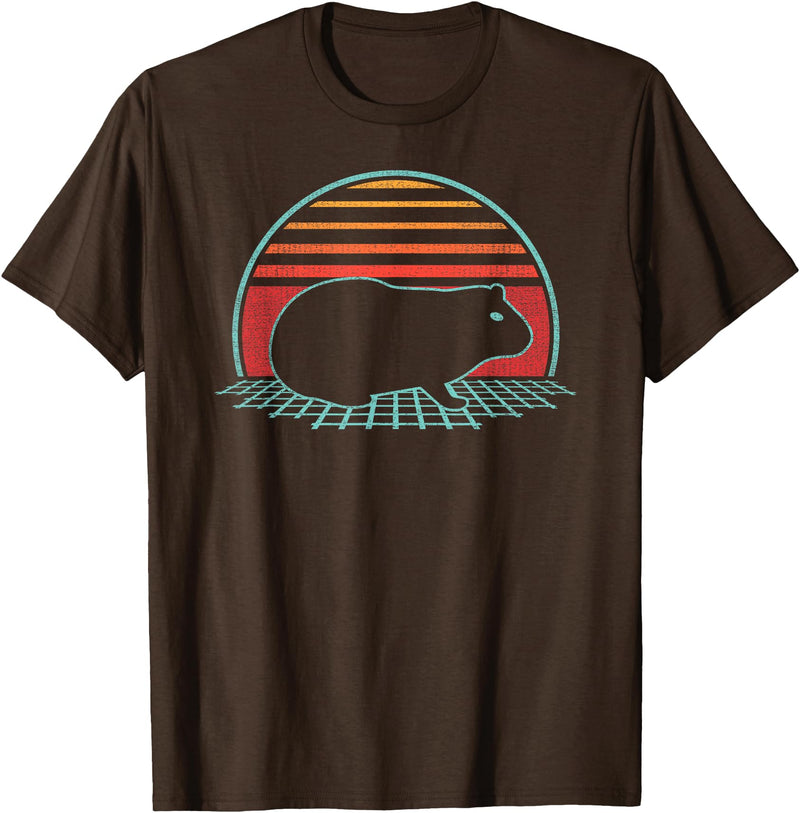 Guinea Pig Graphic Art Designs Guinea Pig Lover Animal Retro Vintage 80s Style T-Shirt - Brown