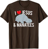 Sea Cows Tees I Love Jesus and Manatees, Cute Christian Manatee T Shirt T-Shirt - Brown