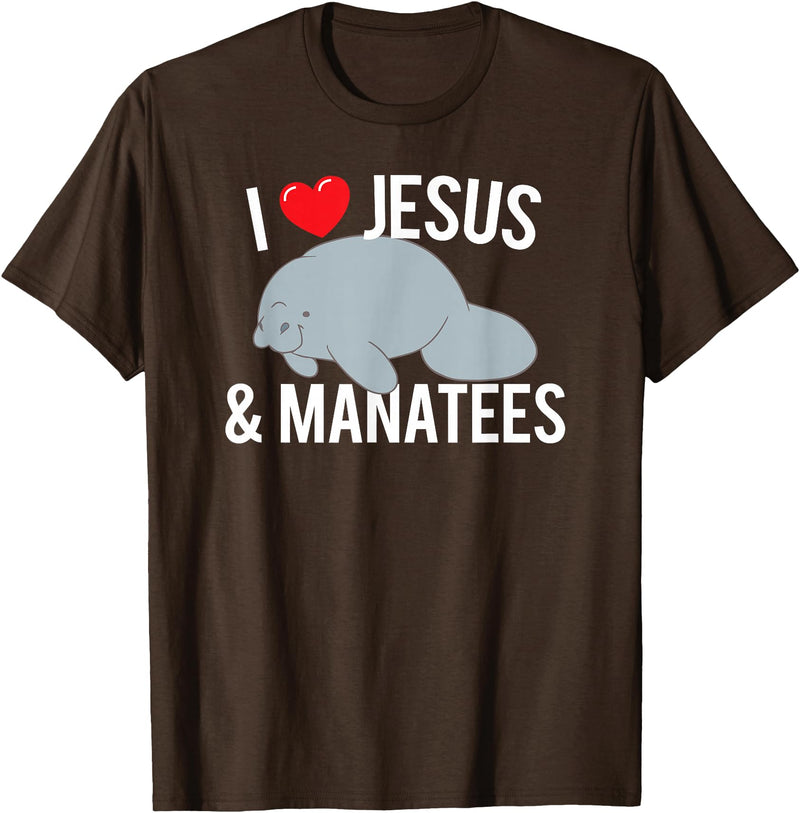Sea Cows Tees I Love Jesus and Manatees, Cute Christian Manatee T Shirt T-Shirt - Brown