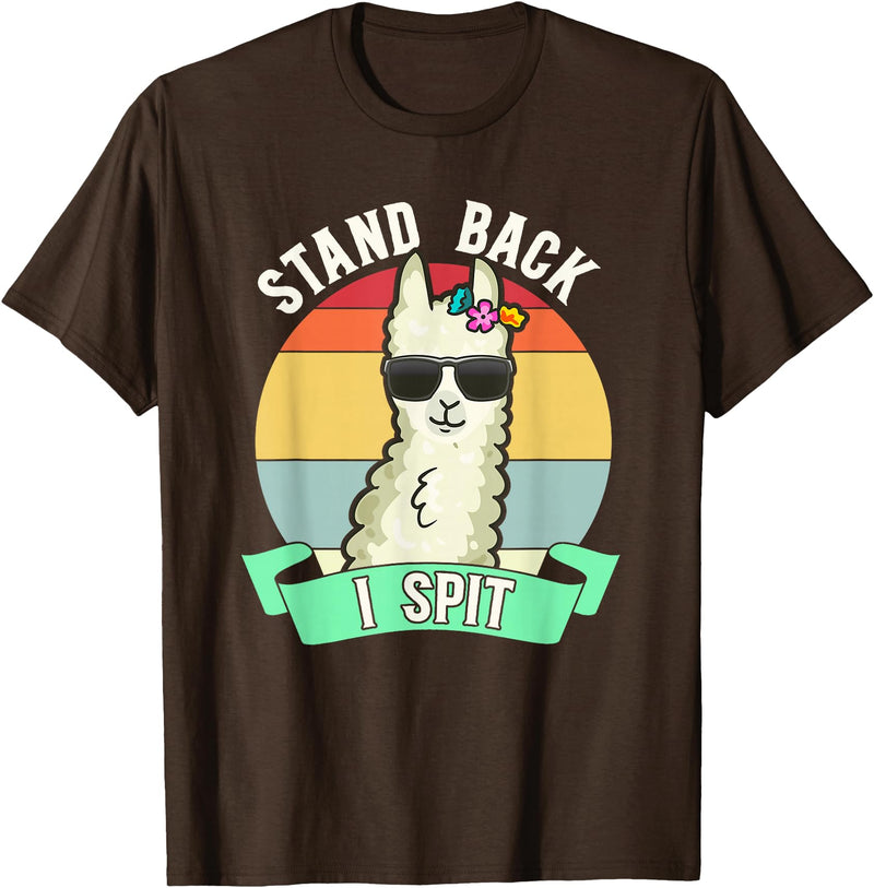 Retro Sunset Llama Spitter Joke Girls Boys Toddler Funny Llama Lover Stand Back I Spit Cute Llamas Spitting Pet T-Shirt - Brown