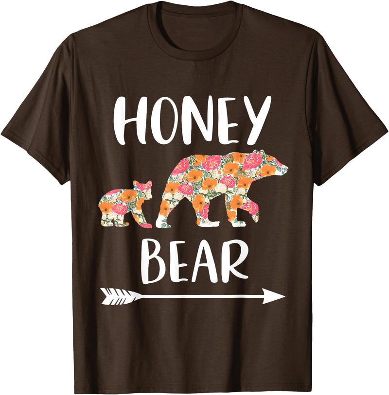 Matching Family Grandma Bear Boho by Foxio Floral Bear Matching Family Outfits Funny Honey Bear T-Shirt - Brown