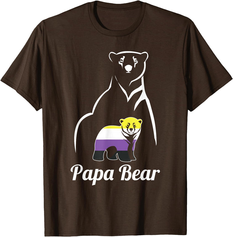 Non-Binary Family Bear Designs LGBT Non-Binary Papa Bear Enby Non Binary Pride T-Shirt - Brown