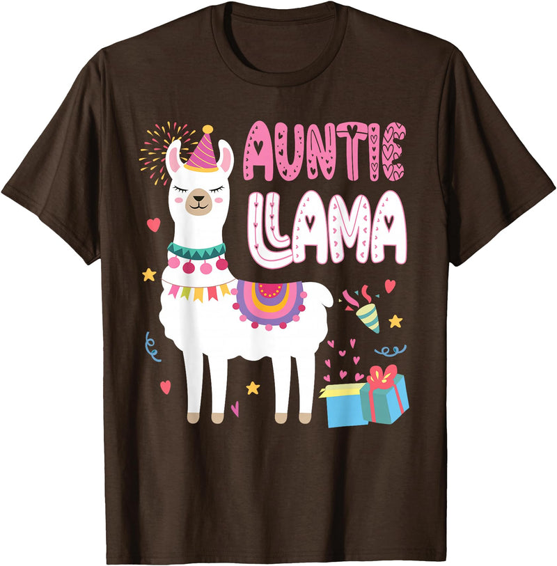 Family Matching Llama Birthday Party Supplies Auntie Llama Aunt Of The Birthday Llama Birthday T-Shirt - Brown