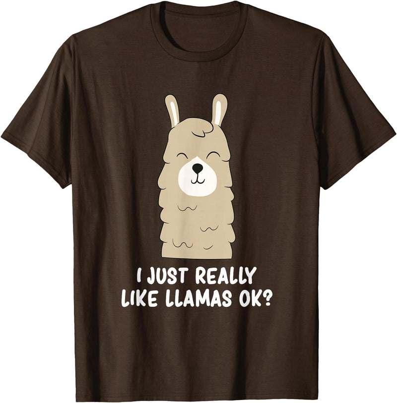 Funny Llama And Alpaca Gifts I Just Really Like Llamas T-Shirt - Brown
