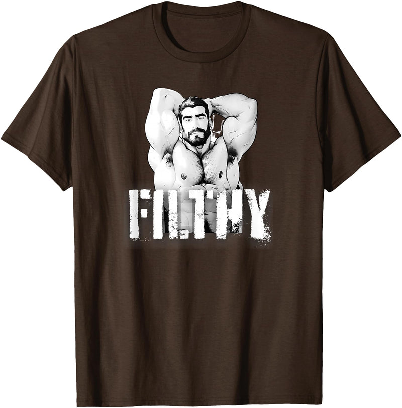 Muscular Daddy Bear Art By Big Daddy Bear Mens Filthy Gay Bear Muscle Daddy Bear LGBT Gay Pride 2024 T-Shirt - Brown