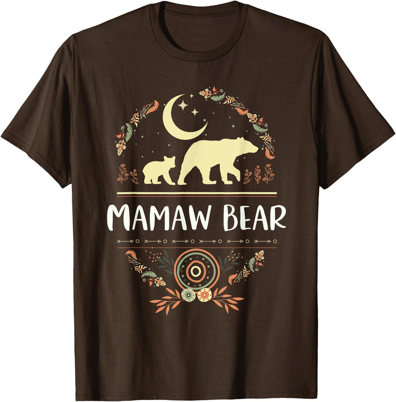 Matching Family Grandma Bear Boho by Foxio Mamaw Bear Floral Matching Family Funny Grandma Bear Boho T-Shirt - Brown