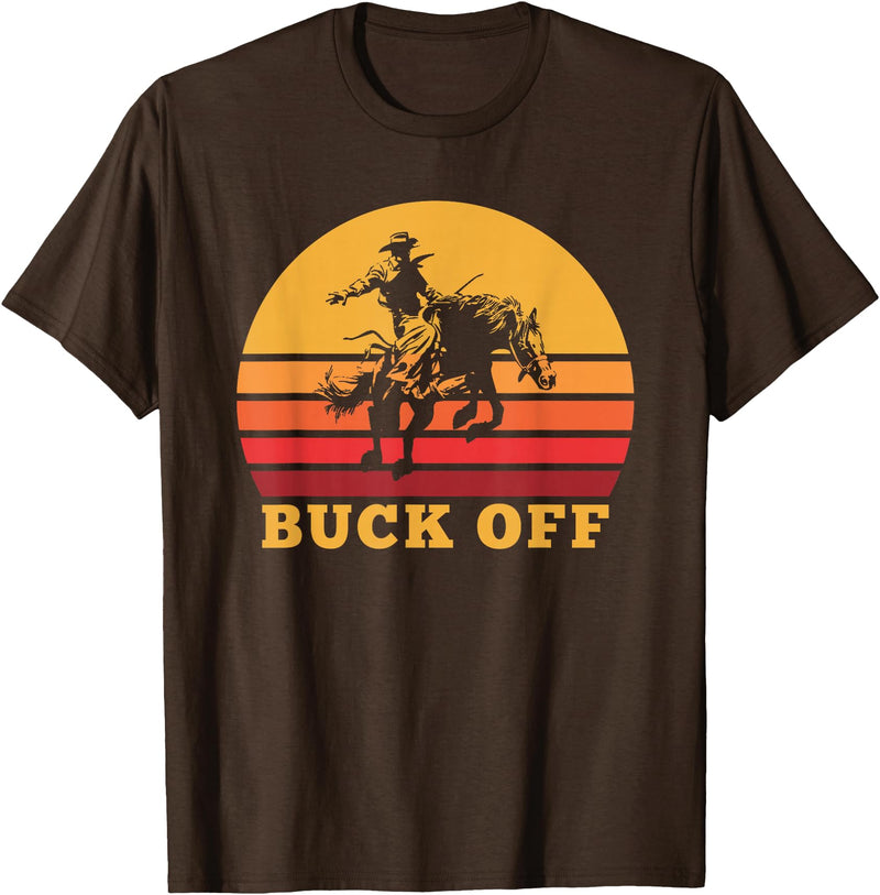 Funny Horse Riding Apparel Retro Bronc Riding Buck Off Vintage Bucking Horse Pun T-Shirt - Brown