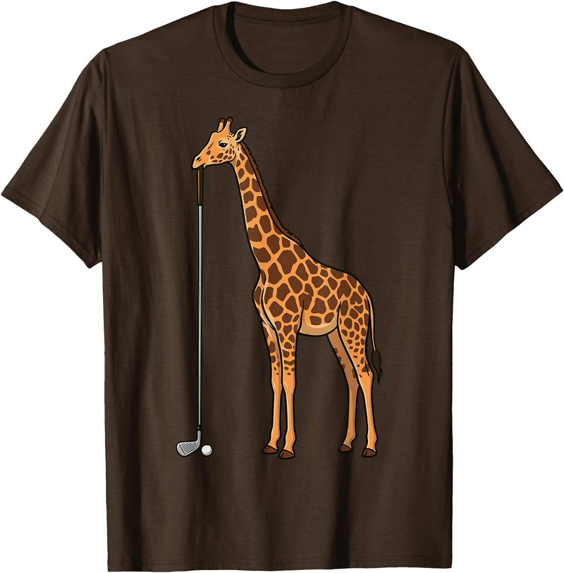 Golf Golfing Golfer Giraffe Animal Safari Giraffe Golf T-Shirt - Brown