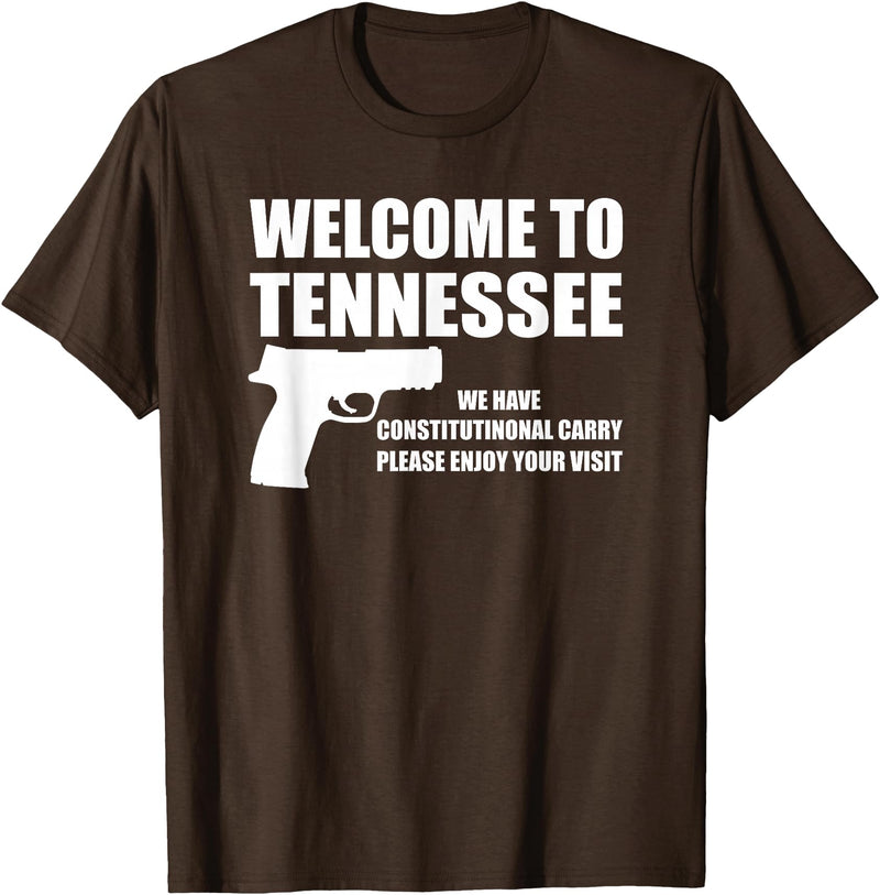 Welcome To Tennessee Bear Arms Gifts Welcome To Tennessee Pro Gun T-Shirt - Brown
