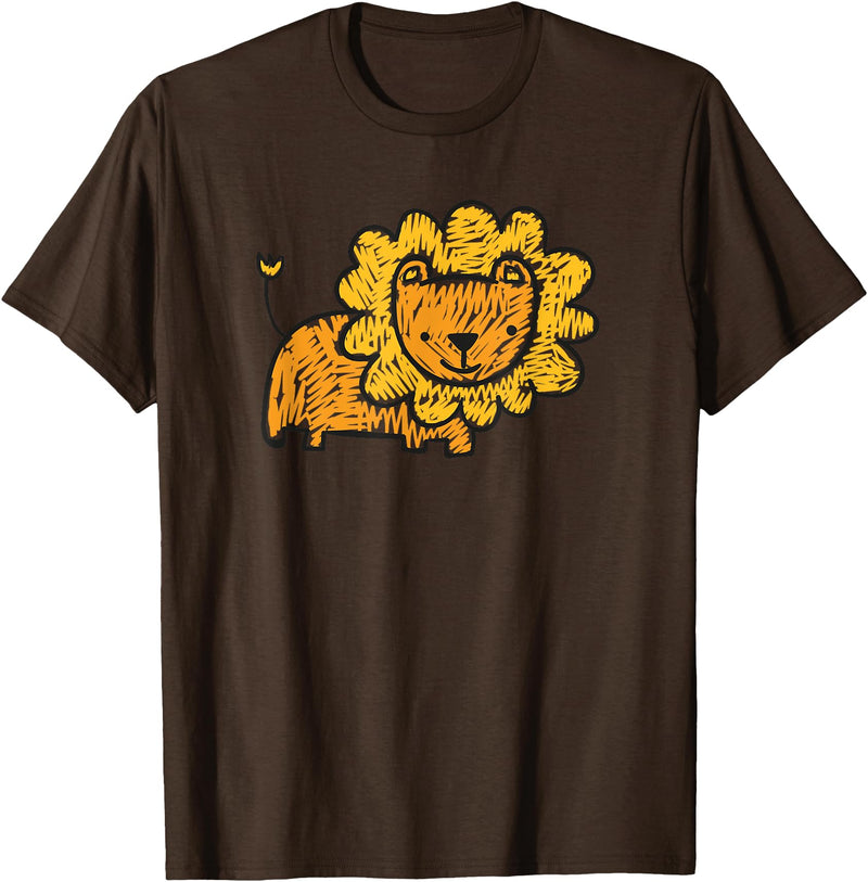 Animal Collection. Cute Lion Shirt Funny Kids Animal Drawing T-Shirt - Brown