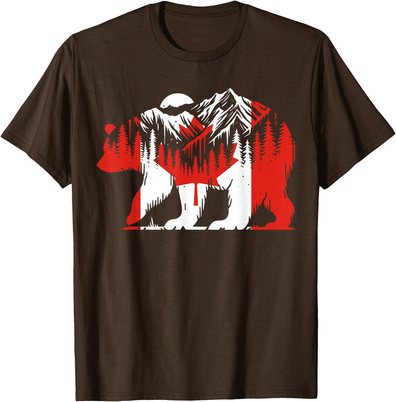 Polar Bear Canadian Flag Canada Day Maple Leaf Polar Bear Animal Canadian Flag Maple Leaf Nature Canada Day T-Shirt - Brown